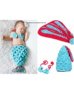 Baby Crochet ~  The Little Mermaid Knitted Costume Photo Props (2pcs Set) ~ Blue